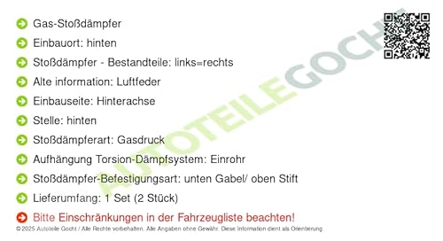 Federbein Stoßdämpfer Set + Hinten Links/Rechts Kompatibel mit Mercedes W164 2005-2011 von Autoteile Gocht von Autoteile Gocht