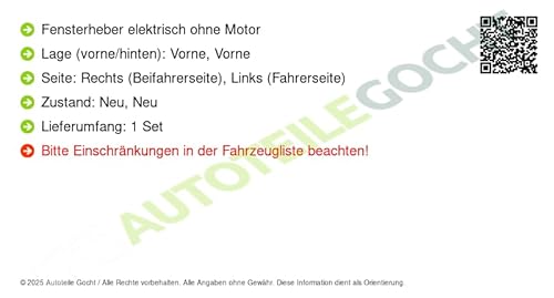 Fensterheber Elektrisch Ohne Motor Set + Vorne Links/Rechts Kompatibel mit BMW F01 F02 F03 F04 Limo 2008-2015 von Autoteile Gocht von Autoteile Gocht