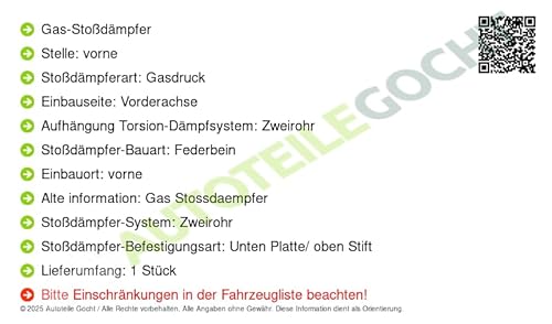 Gas-Stoßdämpfer Kompatibel mit Mercedes CLK 2000-2011 von Autoteile Gocht von Autoteile Gocht