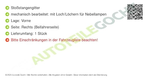 Gitter Lüftungsgitter für Stoßstange Vorne Rechts Kompatibel mit Opel Vectra c Caravan Kombi 4/5-Türer 05-09 von Autoteile Gocht von Autoteile Gocht