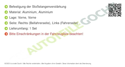 Halter für Stoßstange Stoßfänger Aluminium Set u. Vorne Links/Rechts von Autoteile Gocht