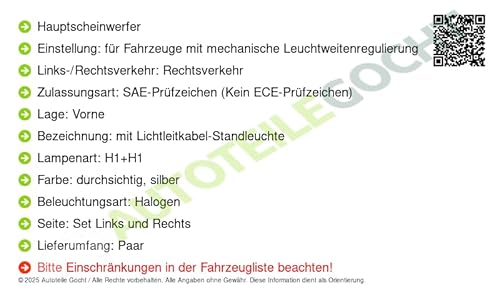 Hauptscheinwerfer Vorne Links/Rechts Kompatibel mit Toyota 2007-> von von Autoteile Gocht