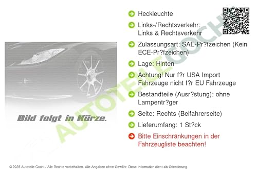 Heckleuchte Rechts Kompatibel mit von Autoteile Gocht von Autoteile Gocht