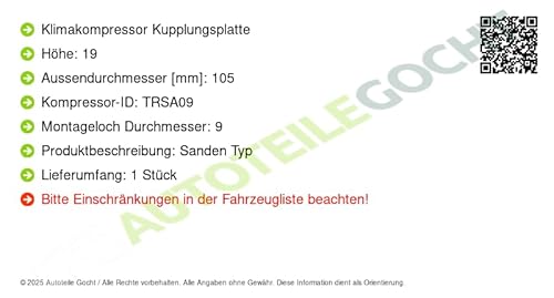 Klimakompressor Kupplungsplatte Kompatibel mit Ford 2001-> von Autoteile Gocht von Autoteile Gocht