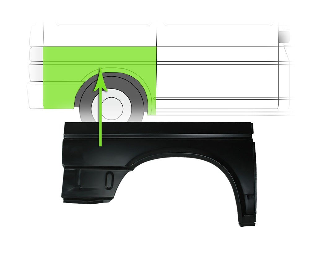 Kotflügel Seitenwand Seitenteil Verzinkt Hinten Rechts Kompatibel mit VW Transporter T4 Bus 70B 70C 7DB 7DK 70J 70K 7DC 7DJ 90-03 von Autoteile Gocht