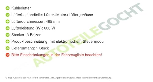 Kühlerlüfter Kompatibel mit BMW F10 F07 F11 2010-2015 von Autoteile Gocht von Autoteile Gocht