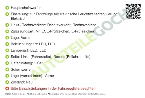 LED Scheinwerfer Set u. Links Kompatibel mit von Autoteile Gocht von Autoteile Gocht