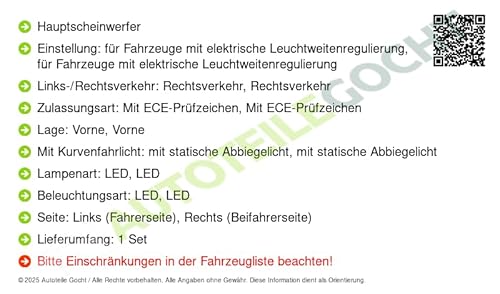 LED Scheinwerfer Set u. Links Kompatibel mit von Autoteile Gocht von Autoteile Gocht