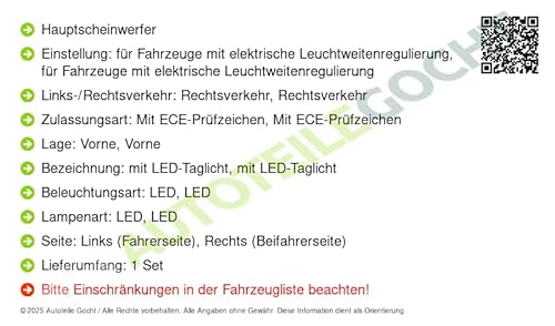 LED Scheinwerfer Set u. Links Kompatibel mit von Autoteile Gocht von Autoteile Gocht