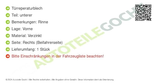 Reparaturblech für Tür Verzinkt Vorne Rechts Kompatibel mit Mercedes Sprinter 3-t B906 06-18 von Autoteile Gocht von Autoteile Gocht