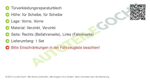 Reparaturblech Tür Set Vorne Links/Rechts Kompatibel mit VW Crafter 30-50 2E 2006-2016 von Autoteile Gocht von Autoteile Gocht