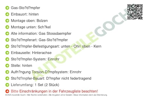 SRL Federbein Stoßdämpfer Set + Hinten Links/Rechts Kompatibel mit Mercedes von Autoteile Gocht