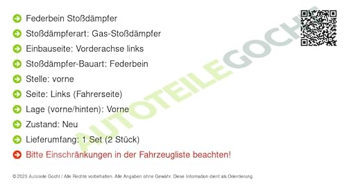 SRL Federbein Stoßdämpfer Set + Kompatibel mit Volvo 1998-2010 von Autoteile von Autoteile Gocht