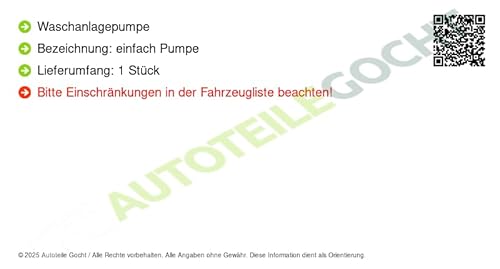 Scheibenwaschpumpe Waschwasserpumpe Wischwasserpumpe Kompatibel mit Honda 2008-> von Autoteile Gocht