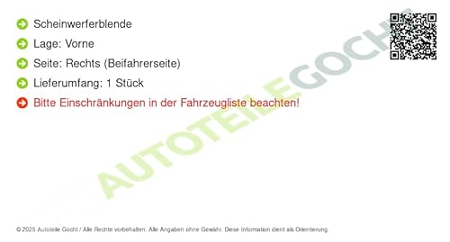 Scheinwerferblende Rechts Kompatibel mit Toyota Hilux VI N1 2002-2005 von Autoteile Gocht von Autoteile Gocht