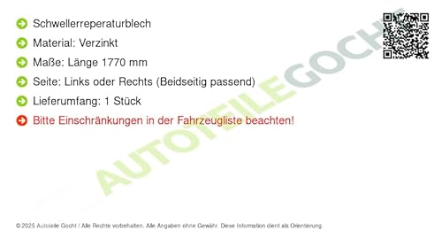 Schwellerreperaturblech Links/Rechts Kompatibel mit VW 1997-2013 von Autoteile von Autoteile Gocht