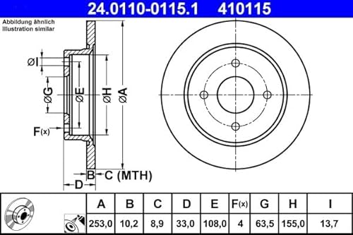 Set 2x Bremsscheibe Hinten Kompatibel mit Ford Fiesta VI CB1 2008-2017 von Autoteile Gocht von Autoteile Gocht