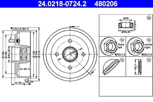 Set 2x Bremstrommel Hinten Kompatibel mit Ford Escort V AAL ABL 1990-1995 von Autoteile Gocht von Autoteile Gocht