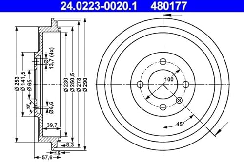 Set 2x Bremstrommel Hinten Kompatibel mit VW Caddy II 9K 1995-2004 von Autoteile Gocht von Autoteile Gocht