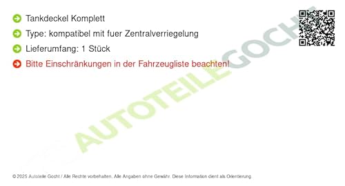 Tankdeckel Komplett Kompatibel mit Alfa 145 930 1994-1998 von Autoteile Gocht von Autoteile Gocht