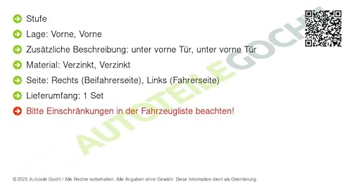 Trittstufe Trittbrett Stoßstange Verzinkt Set u. Vorne Links/Rechts Kompatibel mit Mercedes Sprinter B906 2006-2018 von Autoteile Gocht von Autoteile Gocht