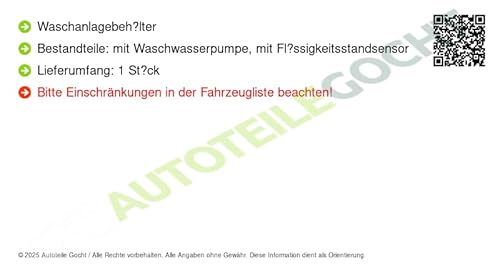 Waschanlagebehälter Kompatibel mit Dodge 2011-2014 von Autoteile Gocht von Autoteile Gocht