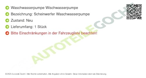 Waschwasserpumpe Wischwasserpumpe Kompatibel mit Nissan 2005-> von Autoteile von Autoteile Gocht