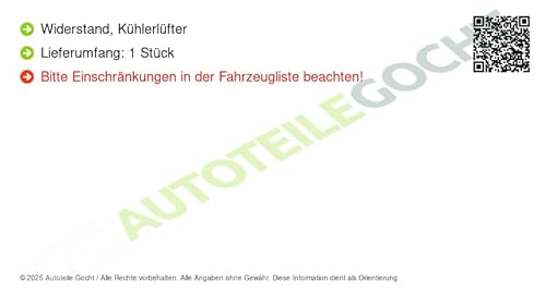 Widerstand, Kühlerlüfter Kompatibel mit Audi VW 2002-2015 von Autoteile Gocht von Autoteile Gocht