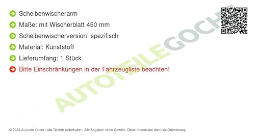 Scheibenwischerarm Kompatibel mit BMW E39 Kombi 1996-2004 von Autoteile Gocht von Autoteile Gocht