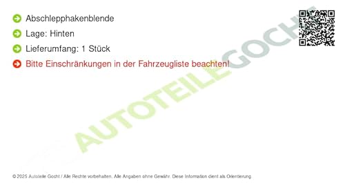 Wunschfarbe Lackiert Abschlepphaken Blende für Stoßstange Hinten Kompatibel von Autoteile Gocht