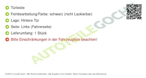 Zierleiste Schutzleiste für Tür Schwarz Hinten Links Kompatibel mit Fiat von Autoteile Gocht