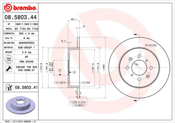 Bremsscheibe Hinterachse Brembo 08.5803.41 von Brembo