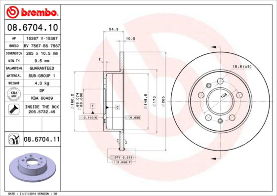 Bremsscheibe Hinterachse Brembo 08.6704.11 von Brembo