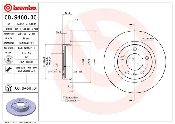 Bremsscheibe Hinterachse Brembo 08.9460.31 von Brembo