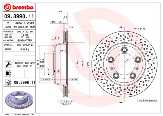 Bremsscheibe Hinterachse Brembo 09.8998.11 von Brembo