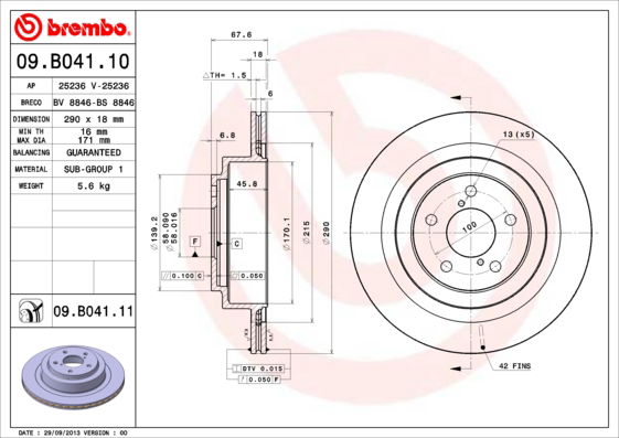 Bremsscheibe Hinterachse Brembo 09.B041.11 von Brembo