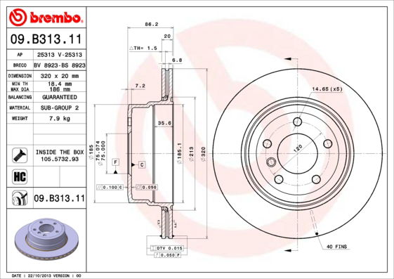 Bremsscheibe Hinterachse Brembo 09.B313.11 von Brembo