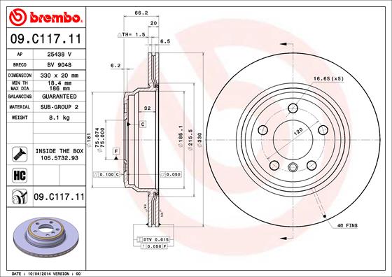 Bremsscheibe Hinterachse Brembo 09.C117.11 von Brembo