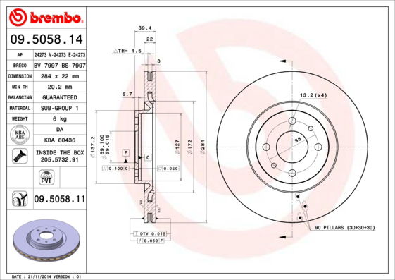 Bremsscheibe Vorderachse Brembo 09.5058.11 von Brembo