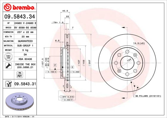 Bremsscheibe Vorderachse Brembo 09.5843.31 von Brembo