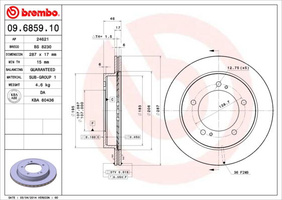 Bremsscheibe Vorderachse Brembo 09.6859.10 von Brembo