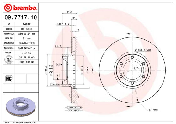 Bremsscheibe Vorderachse Brembo 09.7717.10 von Brembo