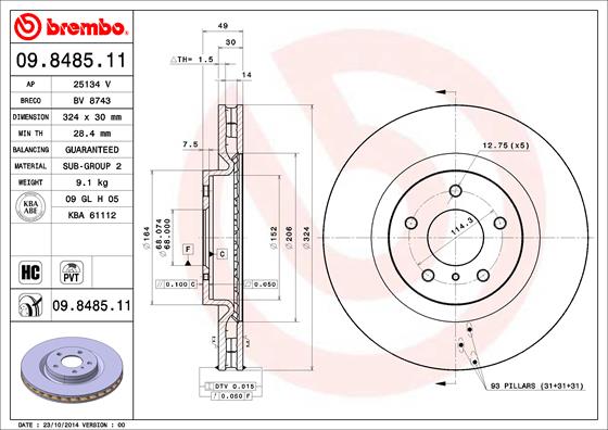 Bremsscheibe Vorderachse Brembo 09.8485.11 von Brembo