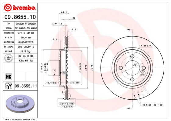 Bremsscheibe Vorderachse Brembo 09.8655.11 von Brembo