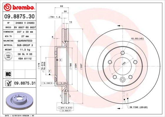 Bremsscheibe Vorderachse Brembo 09.8875.31 von Brembo