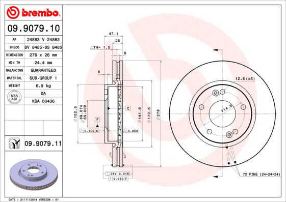 Bremsscheibe Vorderachse Brembo 09.9079.11 von Brembo