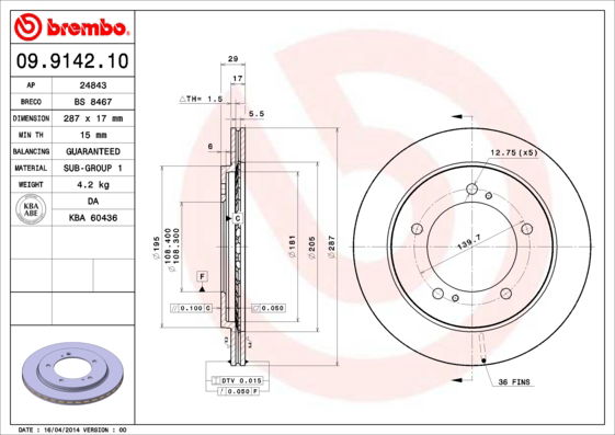 Bremsscheibe Vorderachse Brembo 09.9142.10 von Brembo