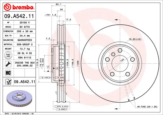 Bremsscheibe Vorderachse Brembo 09.A542.11 von Brembo