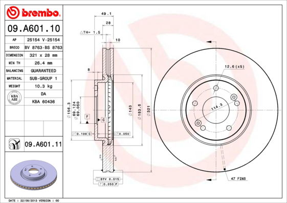 Bremsscheibe Vorderachse Brembo 09.A601.11 von Brembo