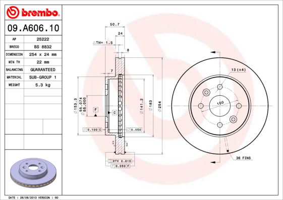 Bremsscheibe Vorderachse Brembo 09.A606.10 von Brembo